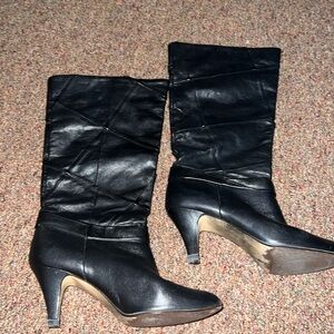 Nine West Black Heeled Leather Boots Woman’s Size 8
